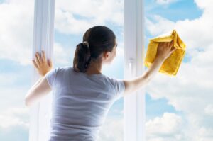 Young,Woman,Washing,Windows