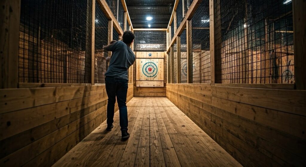 Adult,Male,Throwing,An,Axe,Down,A,12,Foot,Long