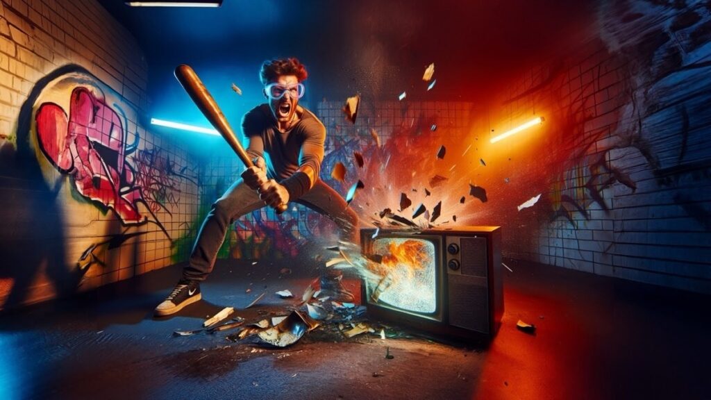 Man,In,A,Rage,Room,,Holding,A,Bat,,Wearing,A